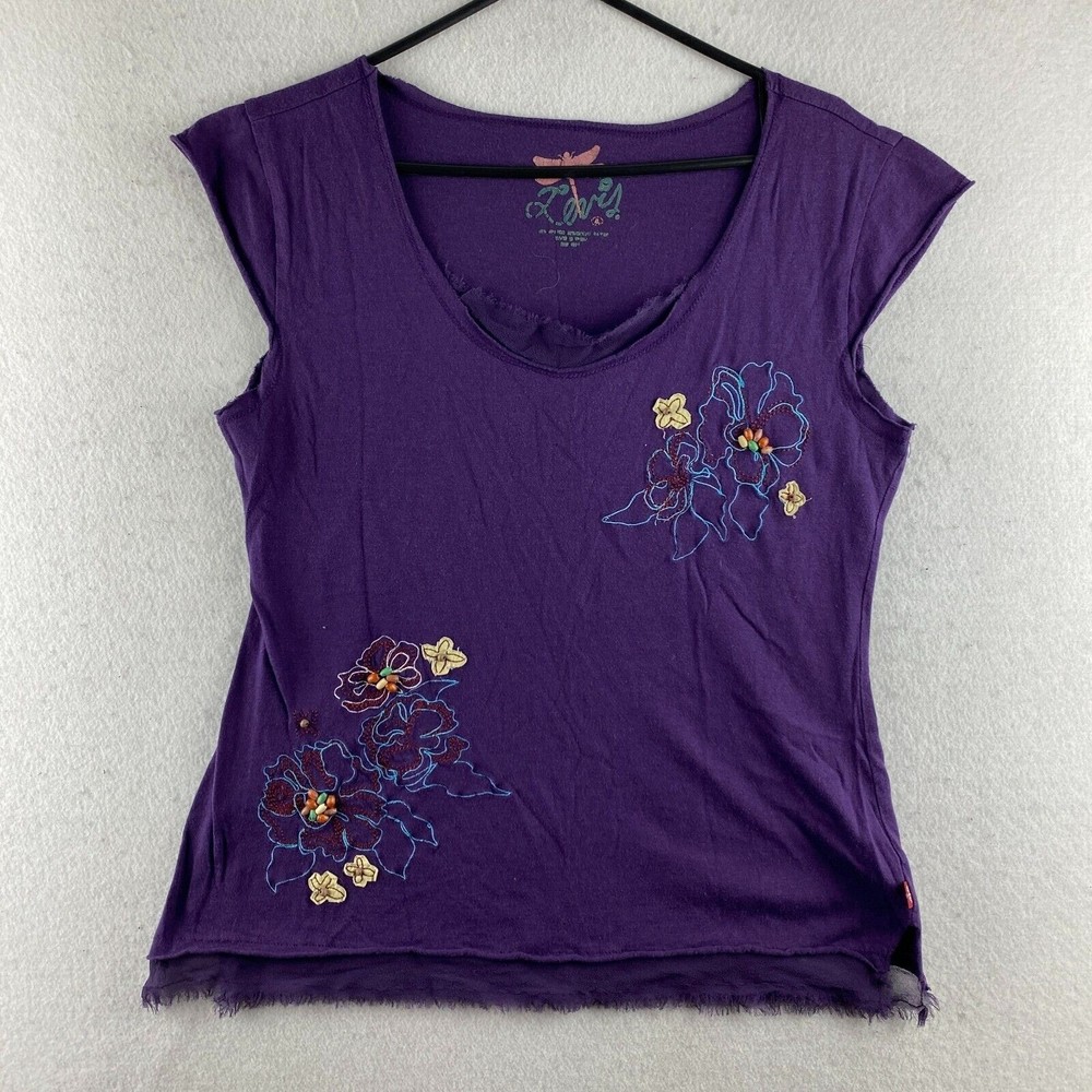 Levi's Blouse Womens XL Purple Sleeveless Pullover Floral Embellishment
